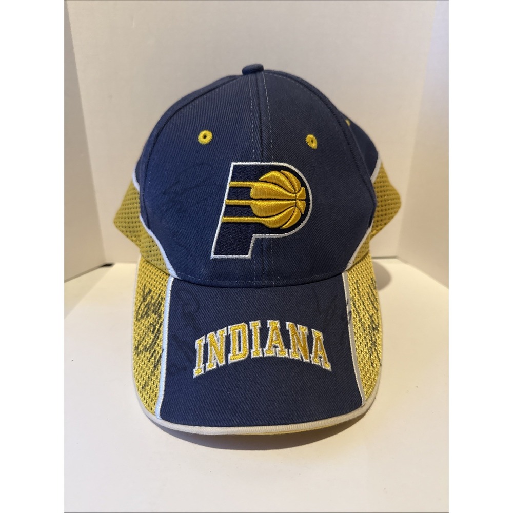 VTG Indiana Pacers Blue/Gold Embroidered Logo Several Unknown Autographs‎ Mesh